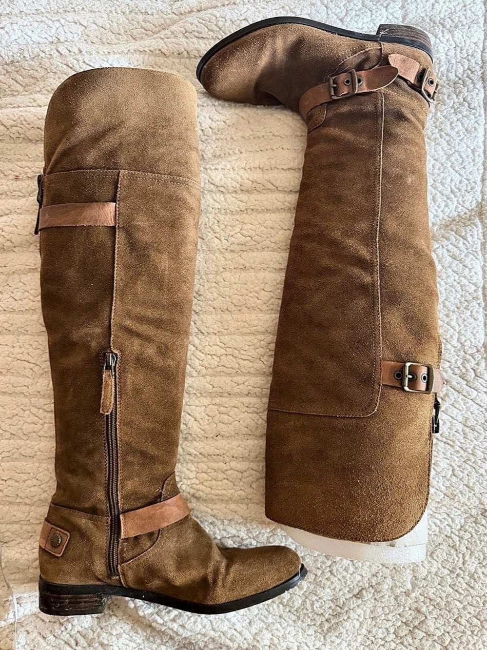 Guess Genuine Suede Over-the-Knee Riding Boots Brown & Antique Brass / 7.5